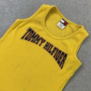 Tommy Hilfiger Y2K Ribbed Tank Top Yellow Lettuce Hem Women's L‎
